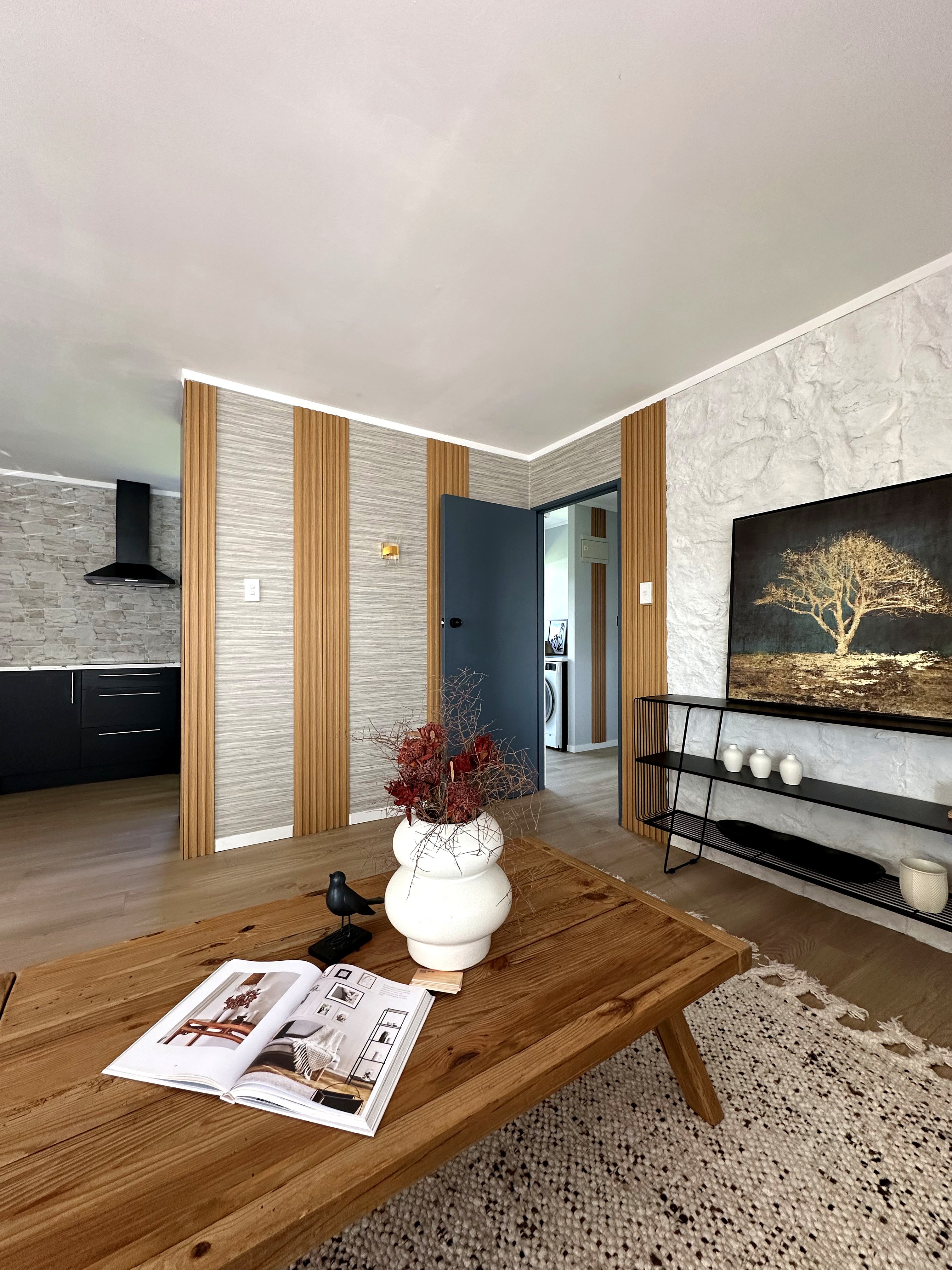 After — new lounge timber paneling